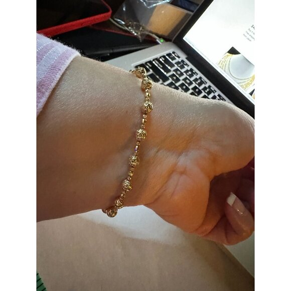 18k  Gold cute Beaded Ball Italy Bracelet, Diamond cut, 5.00 grams. - Picture 3 of 9